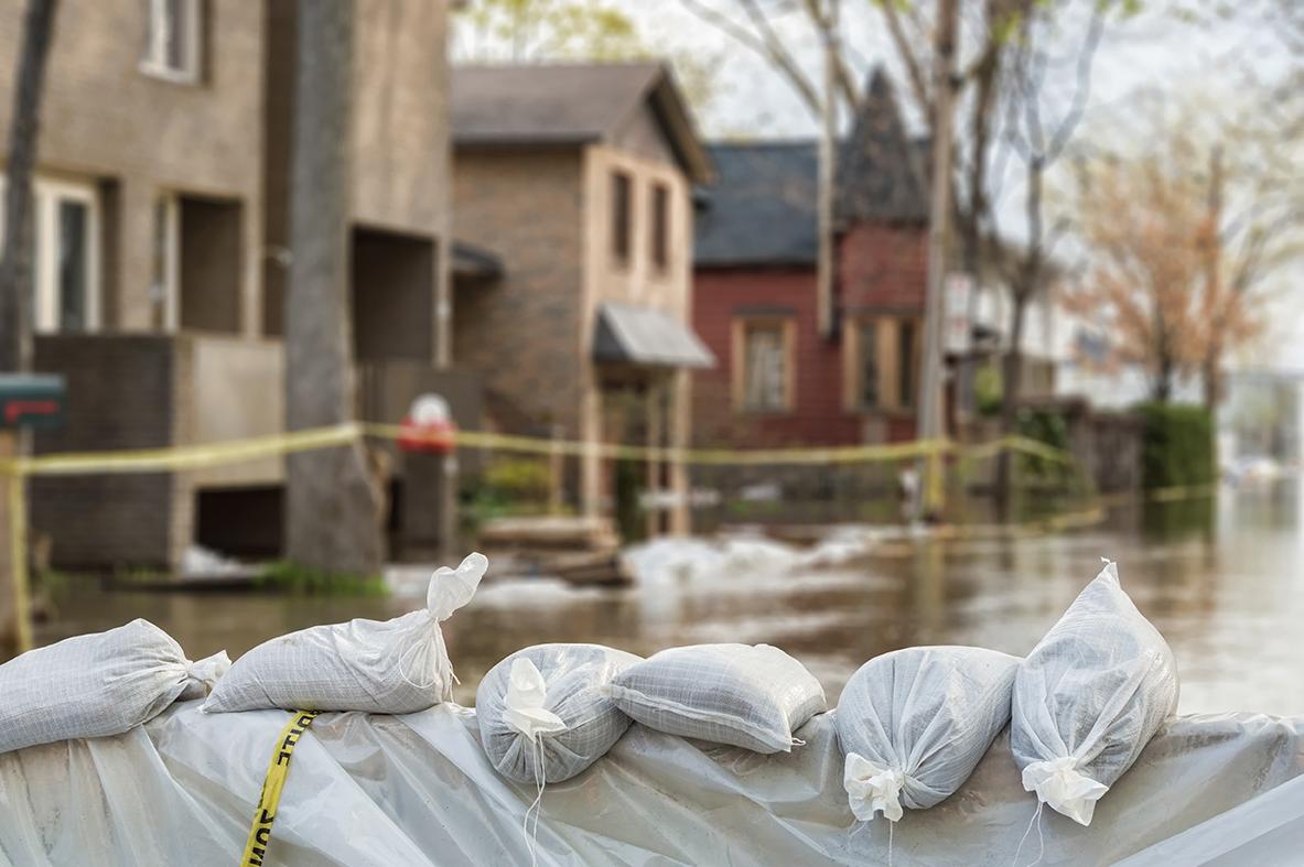 Image of bags outside of a disaster relief site